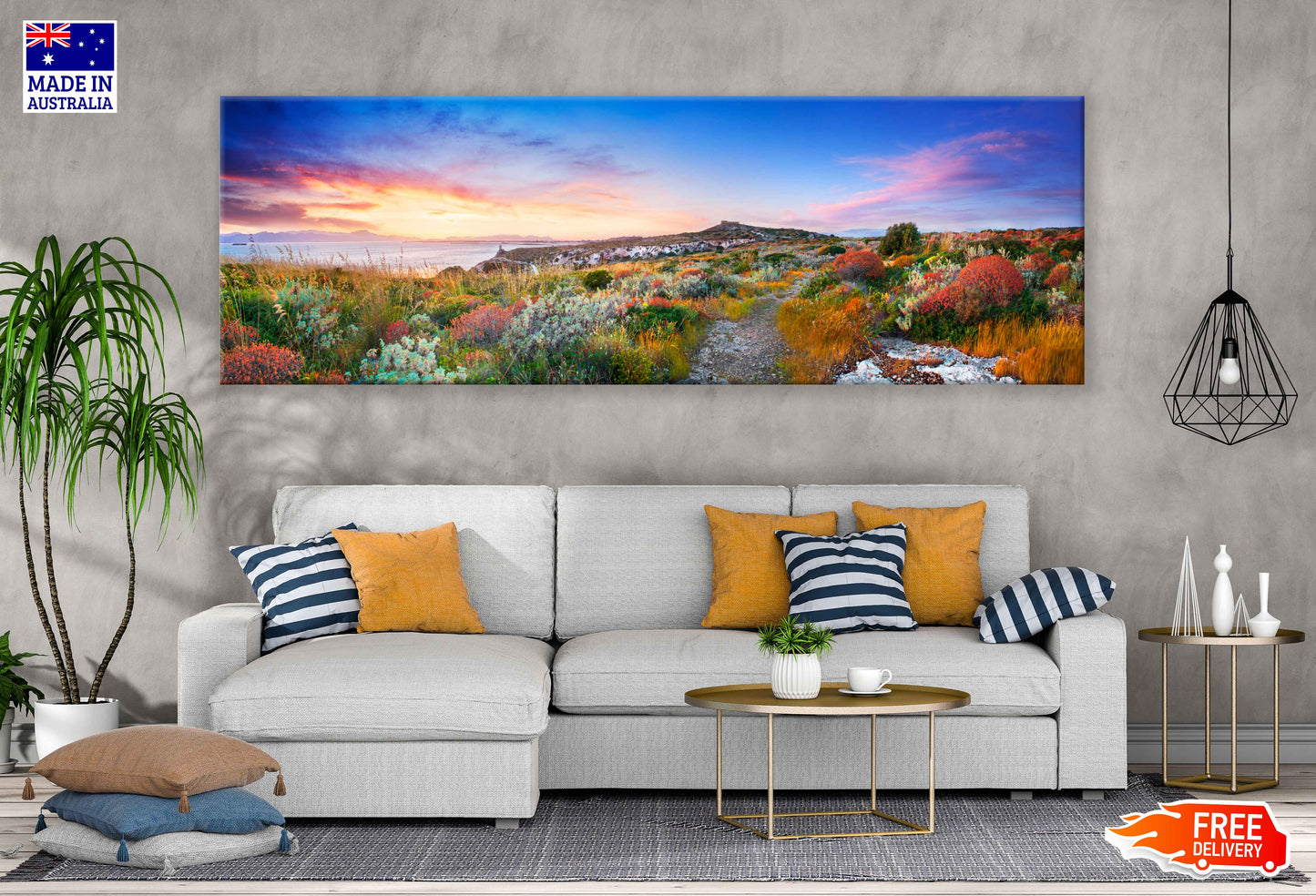 Panoramic Canvas Sunset Autumn Hill View Photograph High Quality 100% Australian Made Wall Canvas Print Ready to Hang