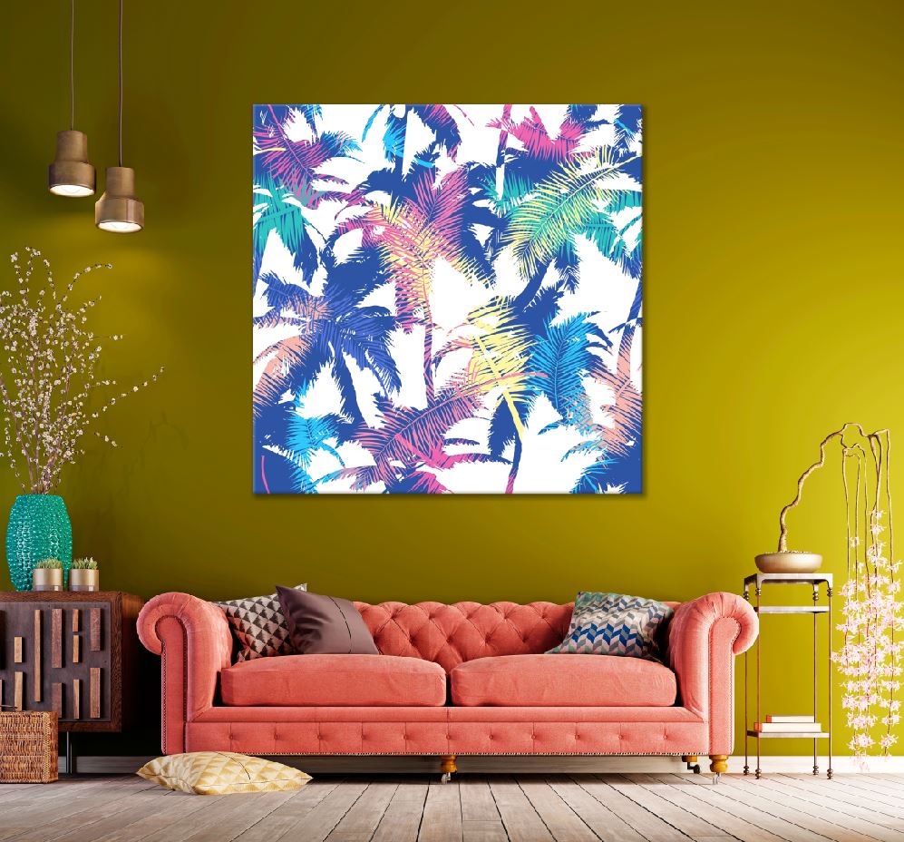 Square Canvas Palm Leaves Pattern Abstract Vector Art High Quality Print 100% Australian Made