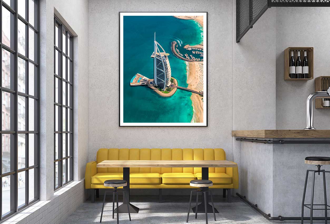 Aerial View Burj Al Arab & Sea Photograph Home Decor Premium Quality Poster Print Choose Your Sizes