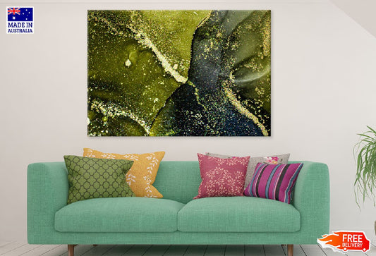 Dark Green & Gold Fluid Abstract Design Print 100% Australian Made