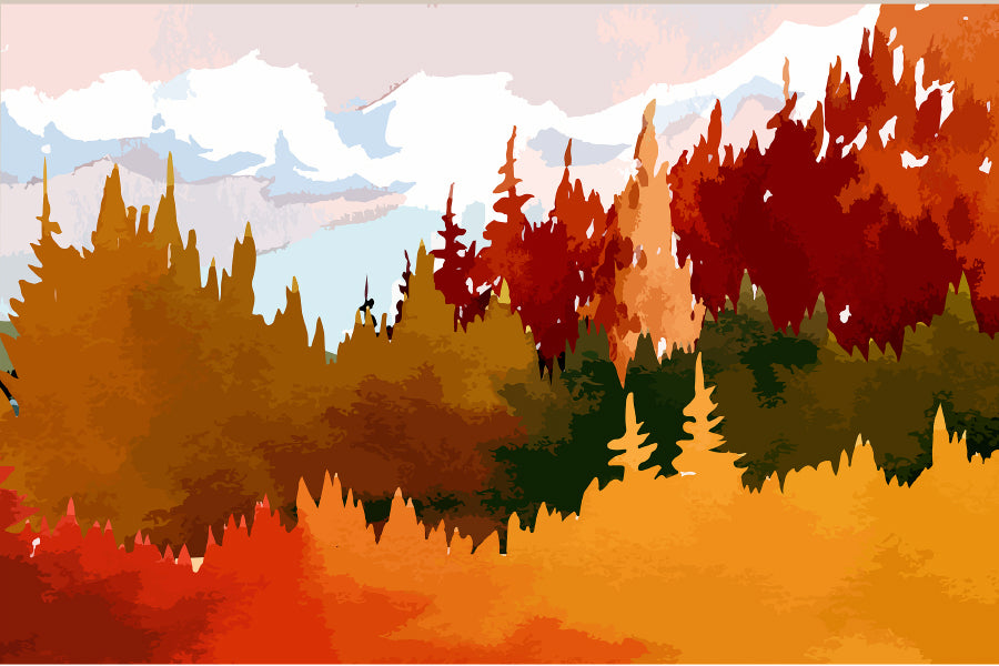 Autumn Trees & Mountains Vector Design Print 100% Australian Made