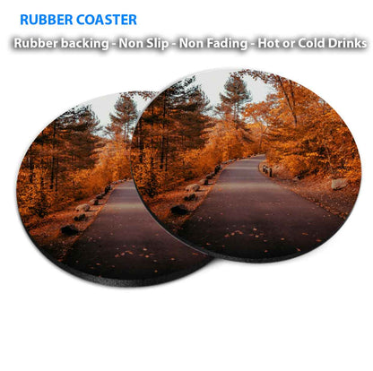 Autumnal Forest & Road Coasters Wood & Rubber - Set of 6 Coasters