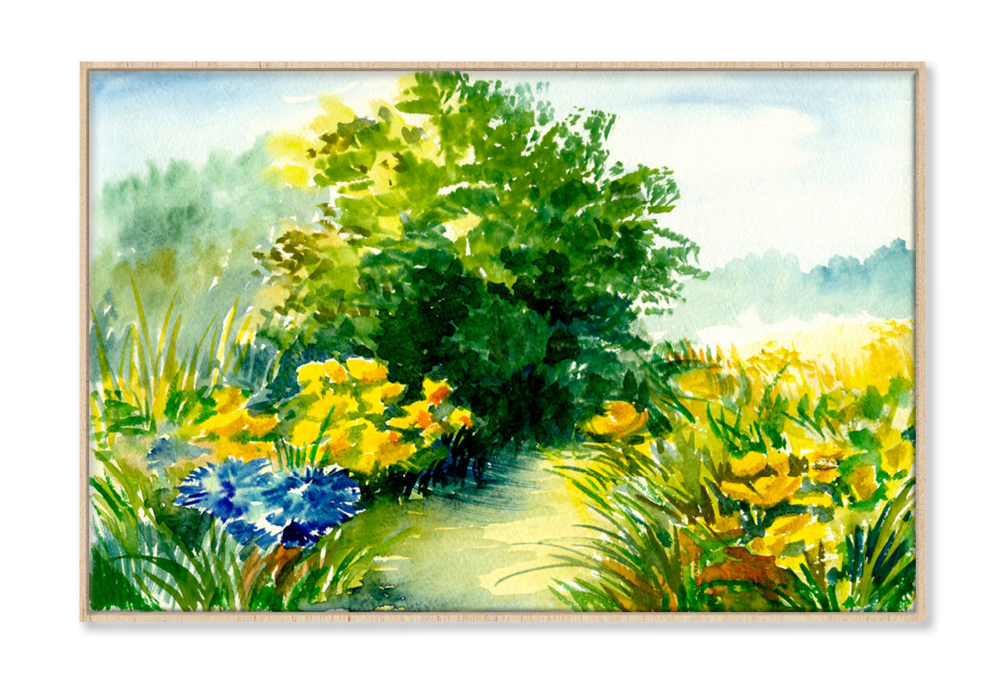 Watercolor Flower Garden Landscape Oil Painting Wall Art Limited Edition High Quality Print Canvas Box Framed Natural