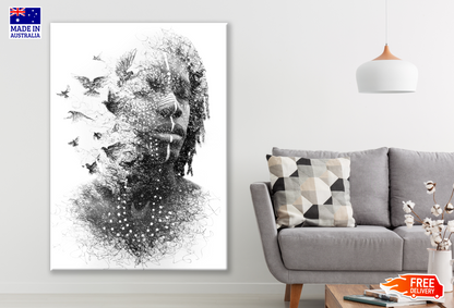 African Man & Birds Exposure Portrait Black & White Print 100% Australian Made