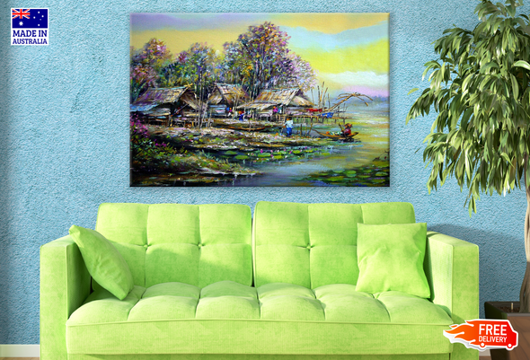 Rowers On The River Painting Print 100% Australian Made