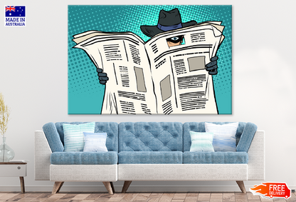 Robber Looking Through a News Paper Illustration Print 100% Australian Made