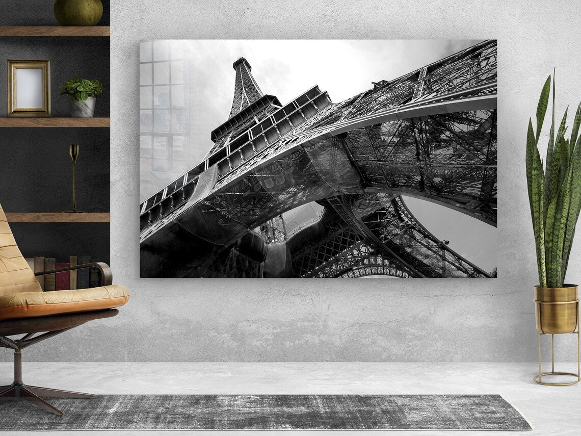 Eiffel Tower B&W View Print Tempered Glass Wall Art 100% Made in Australia Ready to Hang