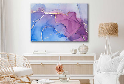 Bella Home Blue Purple & Gold Lines Abstract Print Canvas Ready to hang