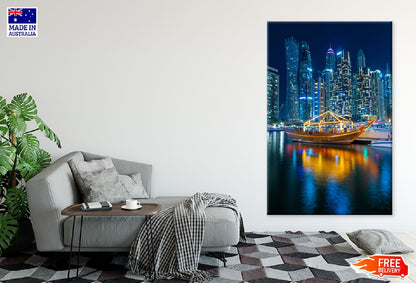 Dubai Marina Wooden Boat Night Photograph Print 100% Australian Made