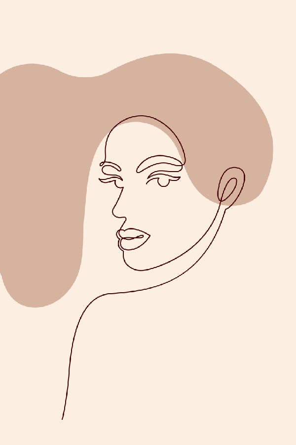 Woman Face with Brown Hair Line Art Design Print 100% Australian Made