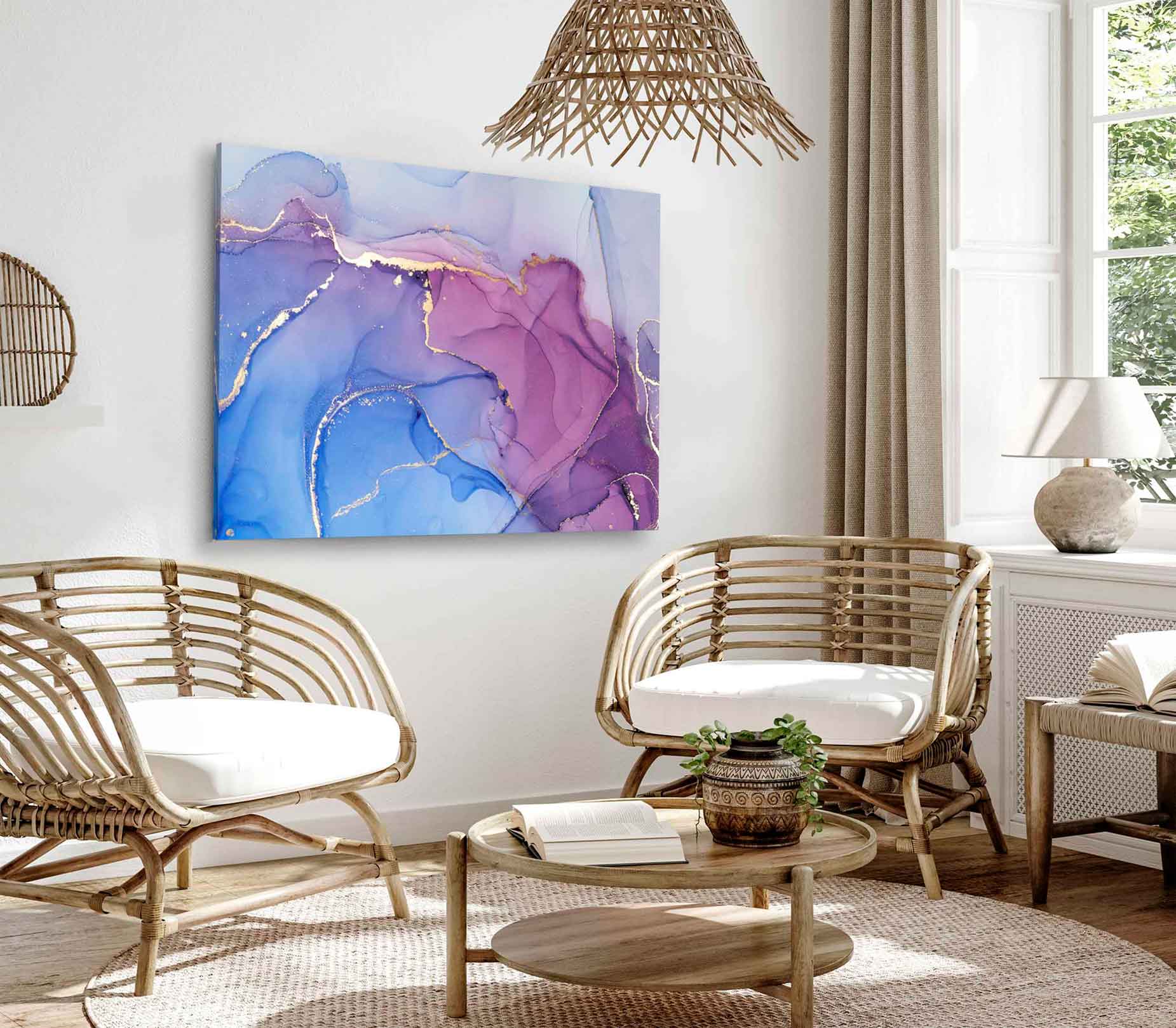 Bella Home Blue Purple & Gold Lines Abstract Print Canvas Ready to hang