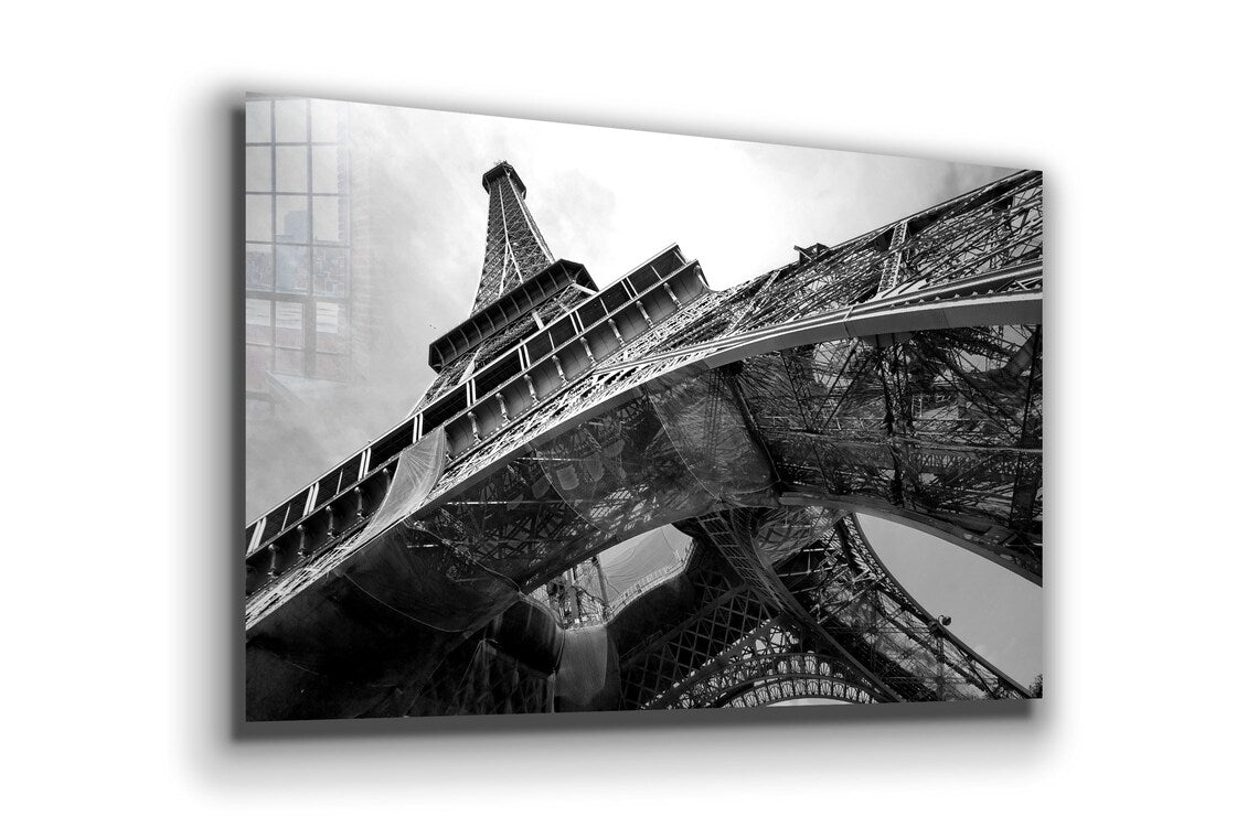 Eiffel Tower B&W View Print Tempered Glass Wall Art 100% Made in Australia Ready to Hang