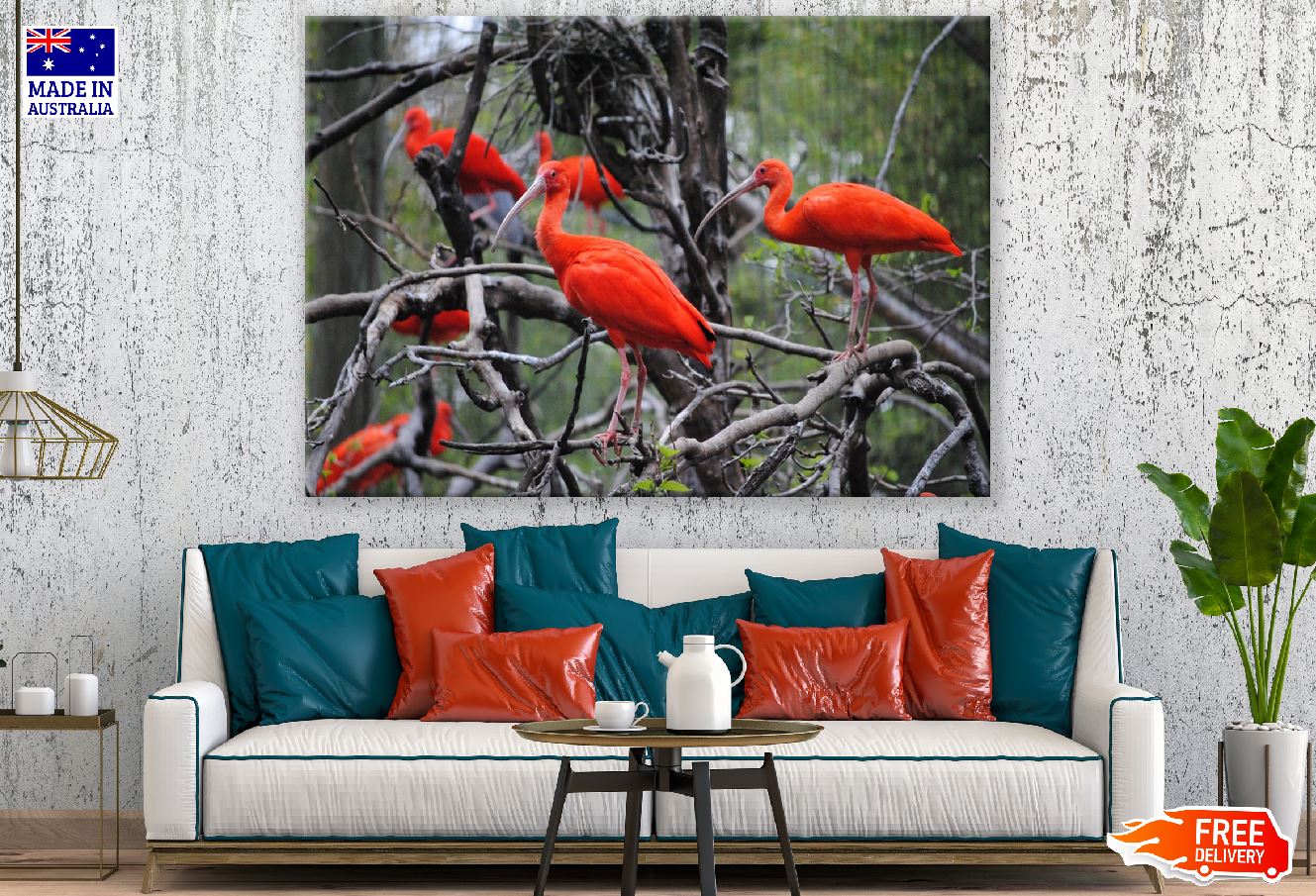 Orange Birds on Tree Branch Photograph Print 100% Australian Made