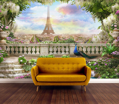 Wallpaper Murals Peel and Stick Removable Eiffel Tower & View from a Building High Quality