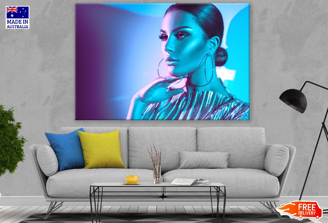 Model Woman in Colorful Lights Photograph Print 100% Australian Made