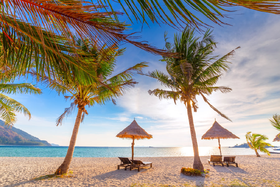 Bella Home Chairs & Umbrella Koh Lipe Island Print Canvas Ready to hang