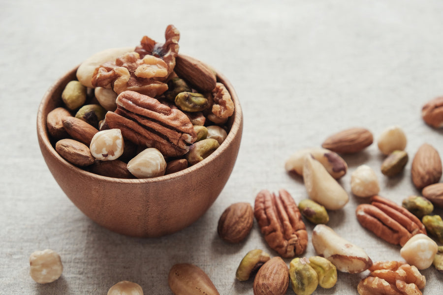 Mixed Nuts in Wooden Bowl Closeup Photograph Print 100% Australian Made