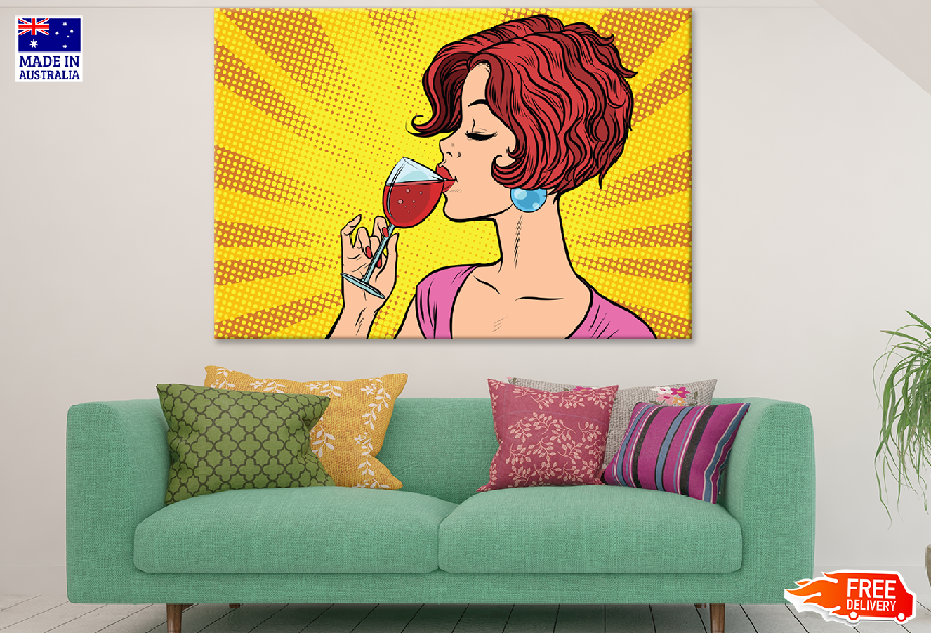 Girl Drinking Wine Illustration Print 100% Australian Made