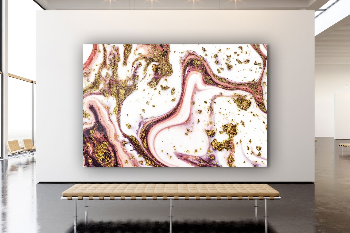 Pink & Gold Abstract Print Tempered Glass Wall Art 100% Made in Australia Ready to Hang