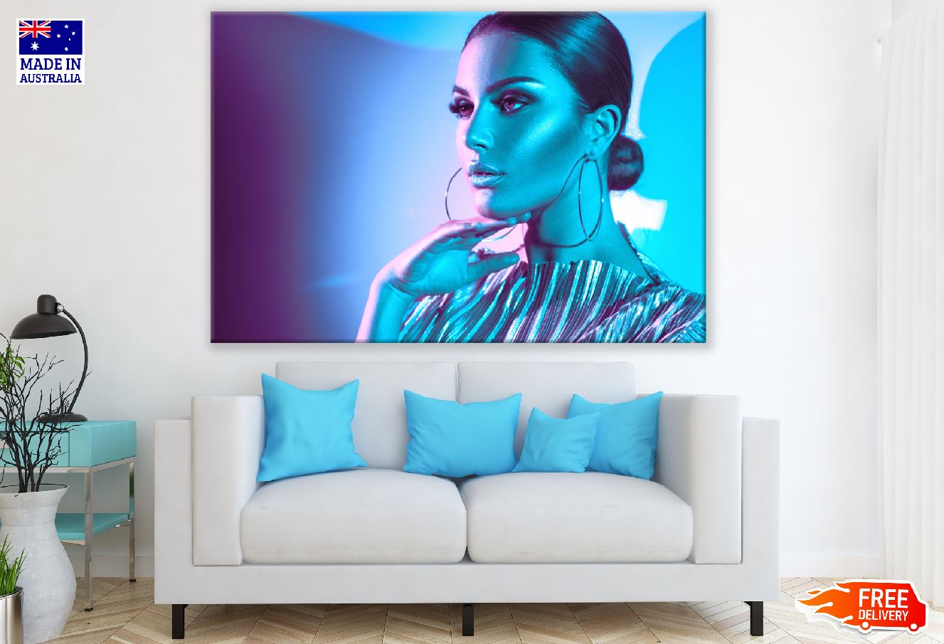 Model Woman in Colorful Lights Photograph Print 100% Australian Made