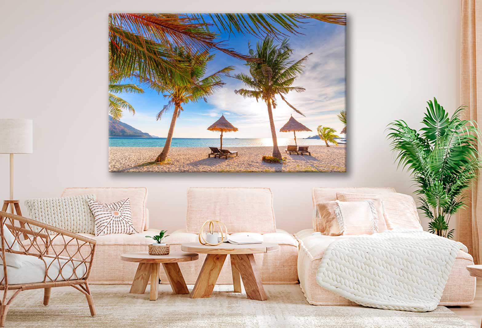 Bella Home Chairs & Umbrella Koh Lipe Island Print Canvas Ready to hang