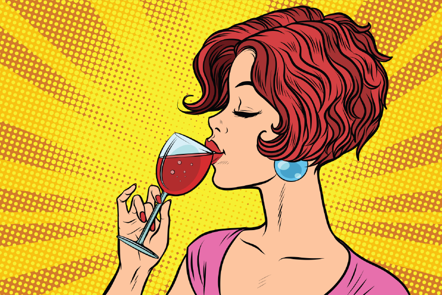 Girl Drinking Wine Illustration Print 100% Australian Made