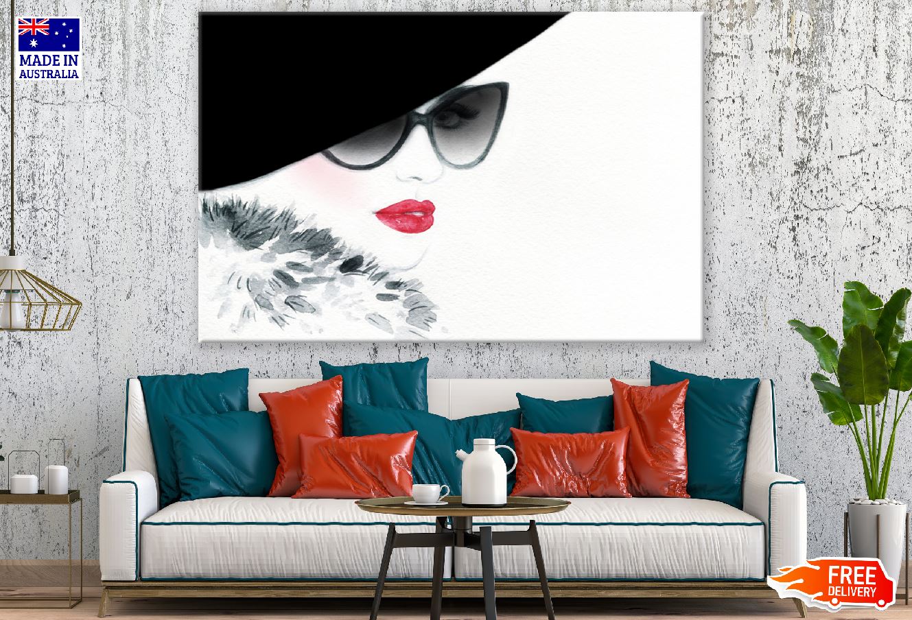 Fashion Lady with Sunglasses Watercolor Painting Print 100% Australian Made