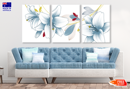 3 Set of Blue Lilly Painting High Quality print 100% Australian made wall Canvas ready to hang