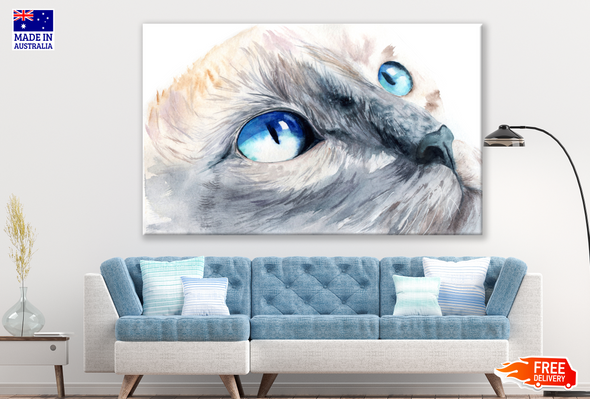 Sphynx Cat Portrait Blue eyes Painting Print 100% Australian Made