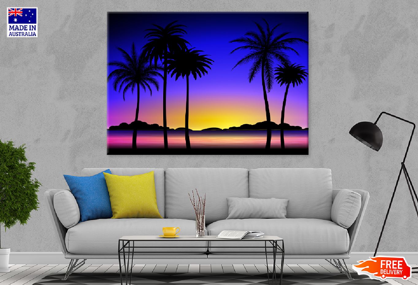 Palm Trees on Sunset Vector Art Design Print 100% Australian Made