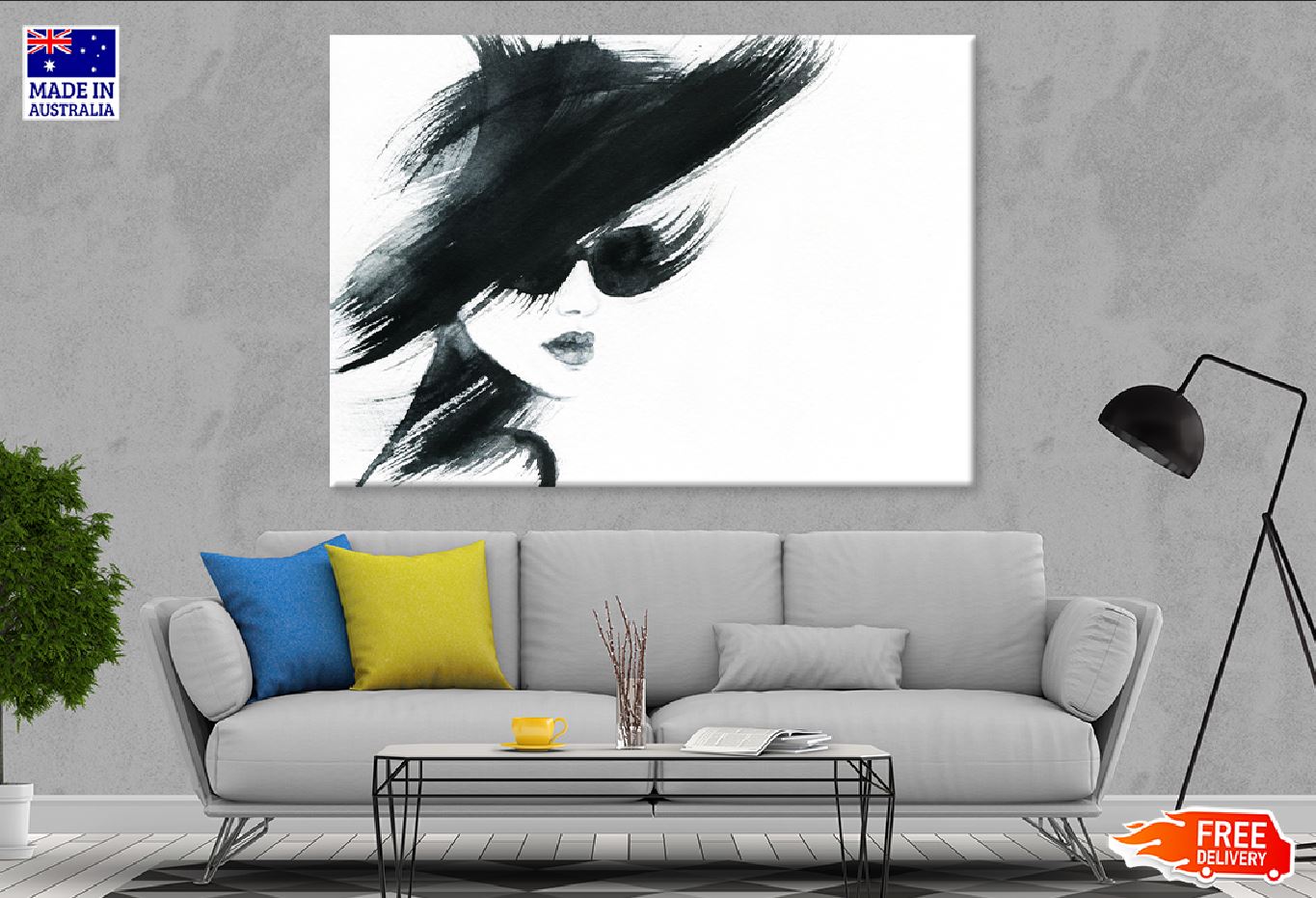 Woman with Sunglasses B&W Watercolor Painting Print 100% Australian Made