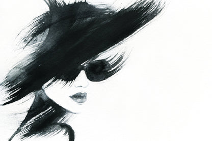 Woman with Sunglasses B&W Watercolor Painting Print 100% Australian Made