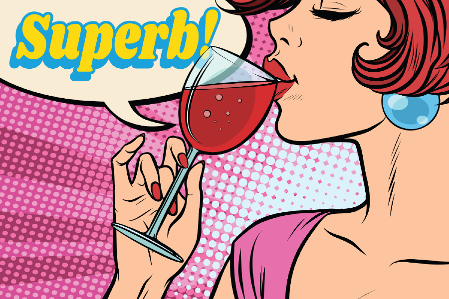 Girl Drinking Wine & Superb Quote Illustration Print 100% Australian Made