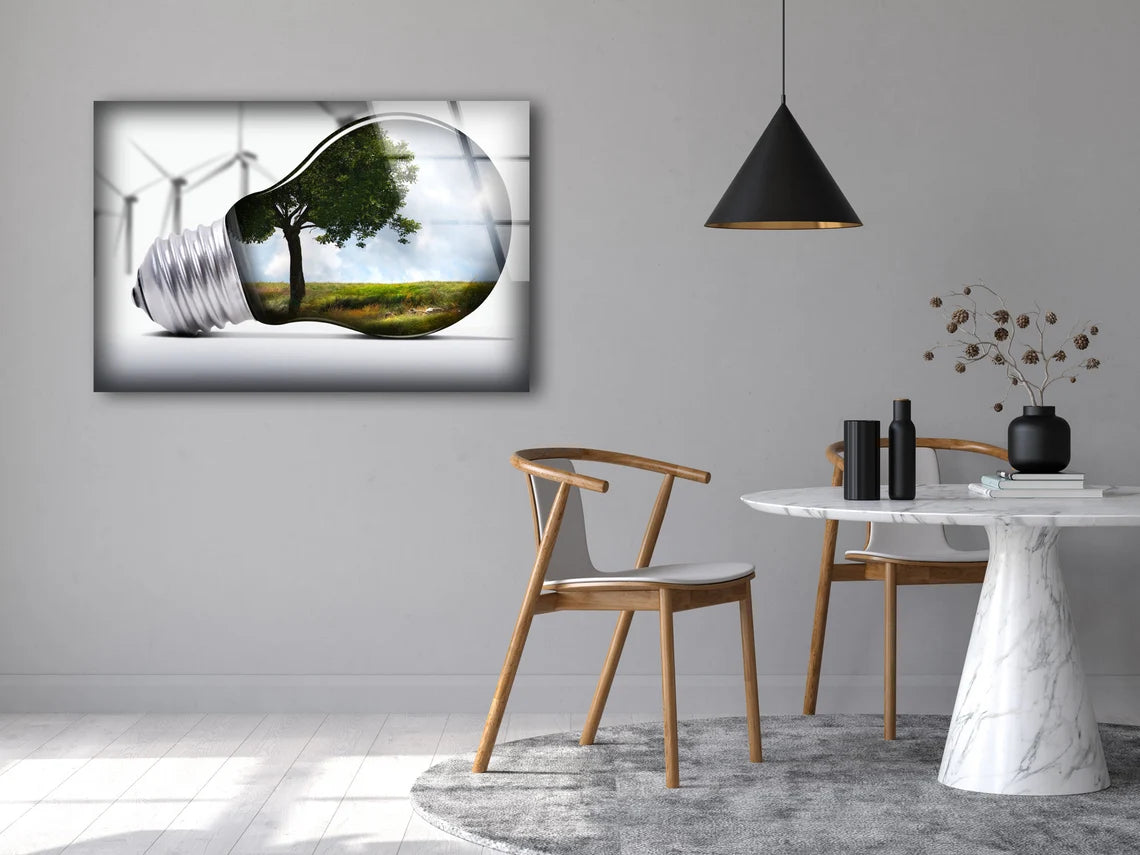 Tree in Light Bulb Photograph Acrylic Glass Print Tempered Glass Wall Art 100% Made in Australia Ready to Hang