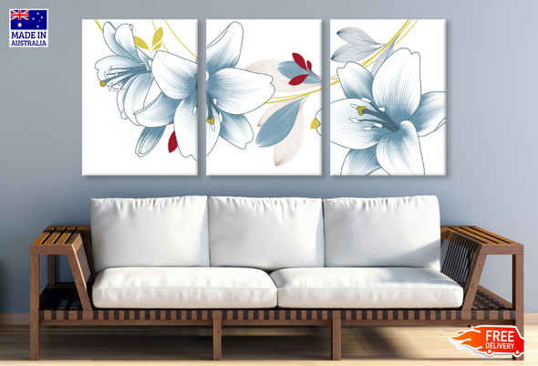 3 Set of Blue Lilly Painting High Quality print 100% Australian made wall Canvas ready to hang