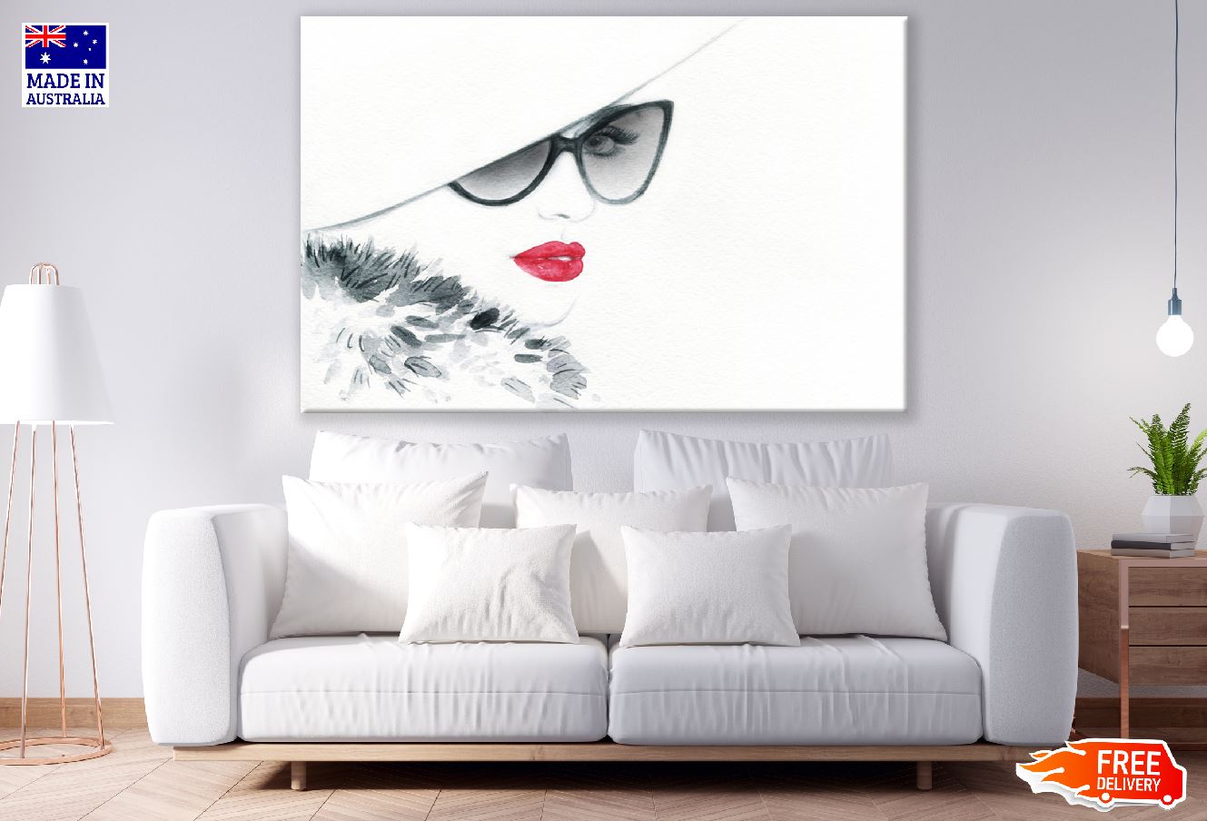 Fashion Lady with Sunglasses Watercolor Painting Print 100% Australian Made