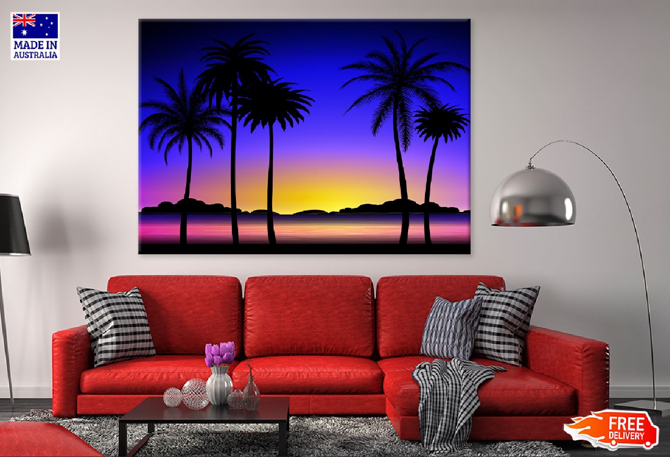 Palm Trees on Sunset Vector Art Design Print 100% Australian Made