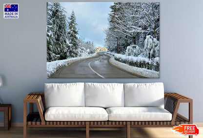 Road & Snow Covered Forest Photograph Print 100% Australian Made