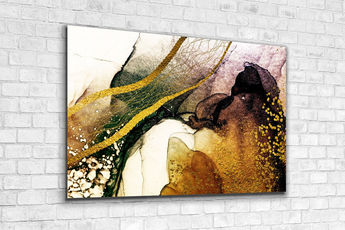 Gold Black Abstract Print Tempered Glass Wall Art 100% Made in Australia Ready to Hang