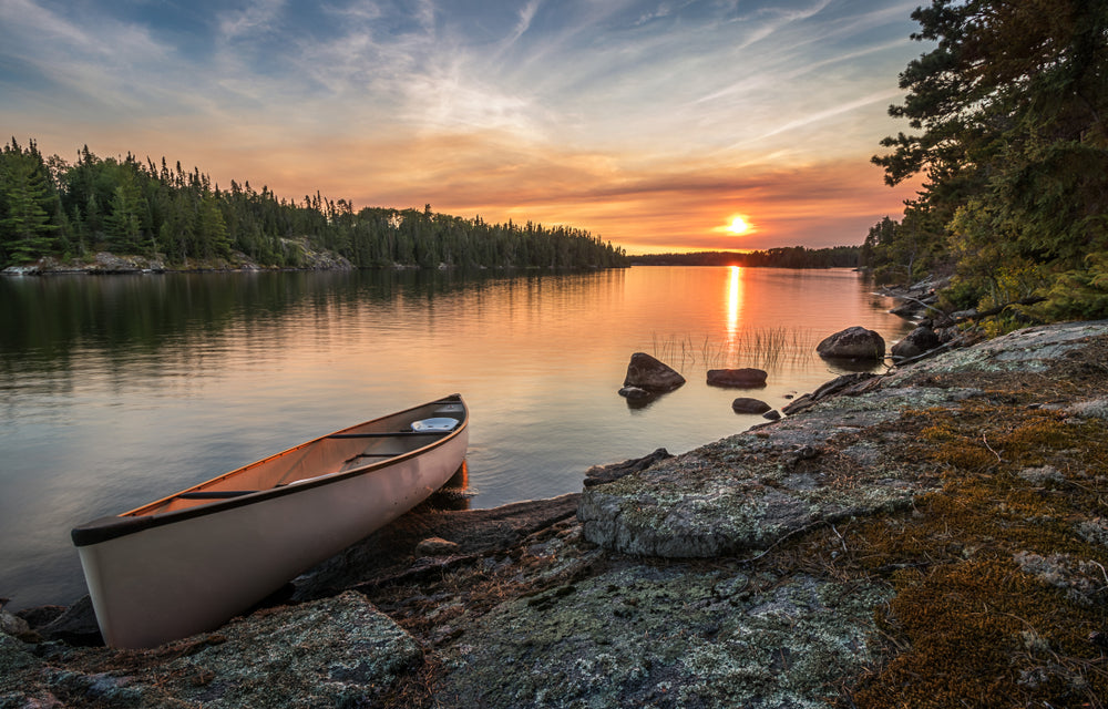 Wallpaper Murals Peel and Stick Removable A lone canoe on shore High Quality