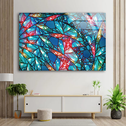 Blue Red & Yellow Abstract Mosaic Design Acrylic Glass Print Tempered Glass Wall Art 100% Made in Australia Ready to Hang