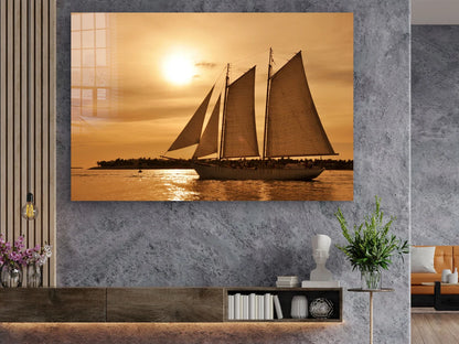 Sunset & Sailing Boat Print Tempered Glass Wall Art 100% Made in Australia Ready to Hang