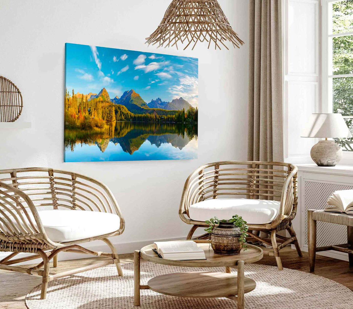 Bella Home Pine Forest Near Lake & Sky View Print Canvas Ready to hang