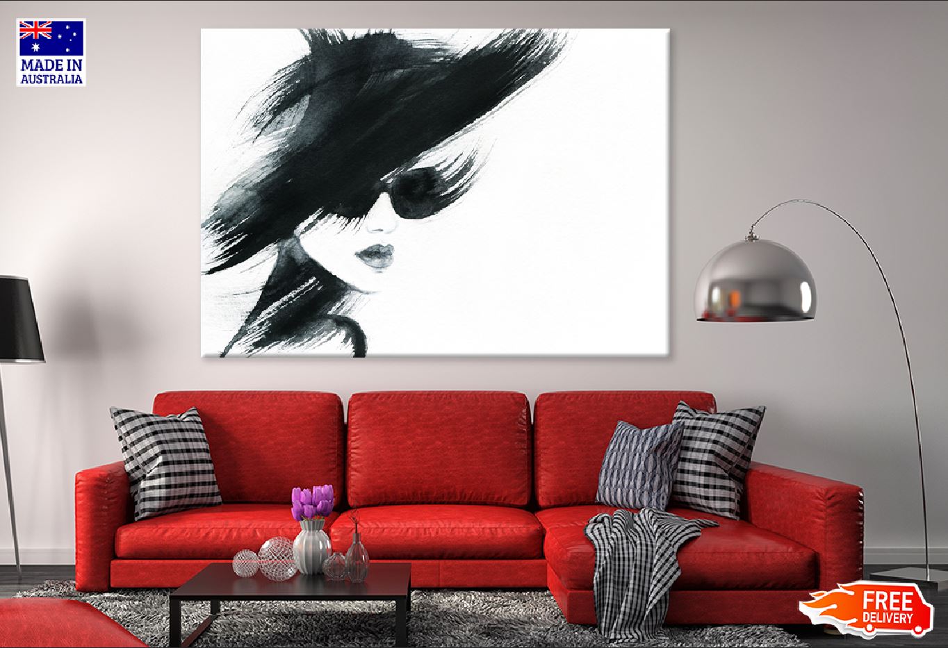 Woman with Sunglasses B&W Watercolor Painting Print 100% Australian Made