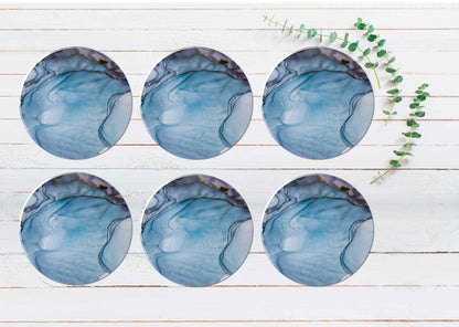 Blue Grey Liquid Abstract Design Coasters Wood & Rubber - Set of 6 Coasters