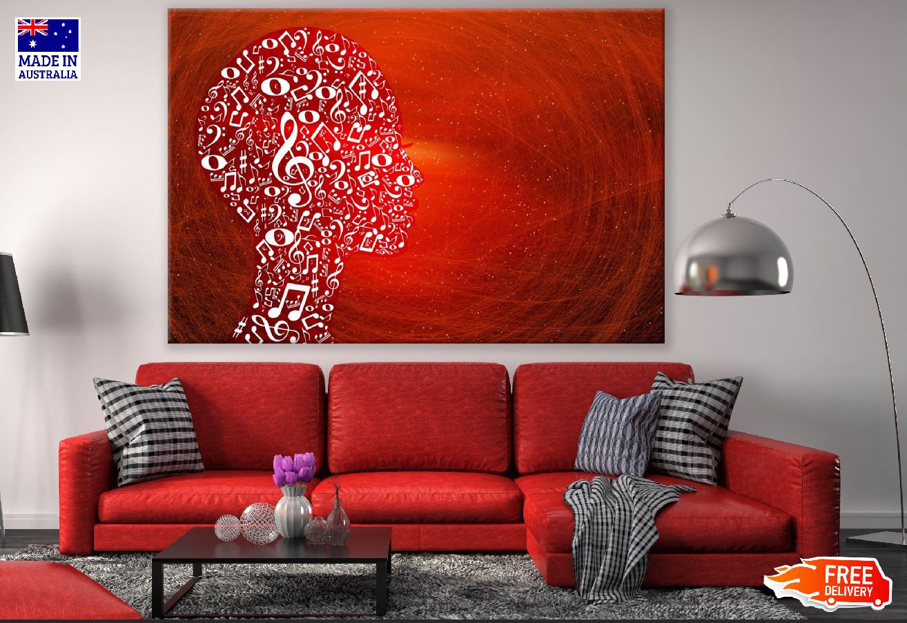 Music Notes Face & Red Digital Abstract Design Print 100% Australian Made