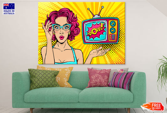 Young Girl & Tv With Wow Quote Illustration Print 100% Australian Made