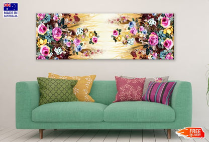 Panoramic Canvas Colorful Flowers Painting High Quality 100% Australian Made Wall Canvas Print Ready to Hang