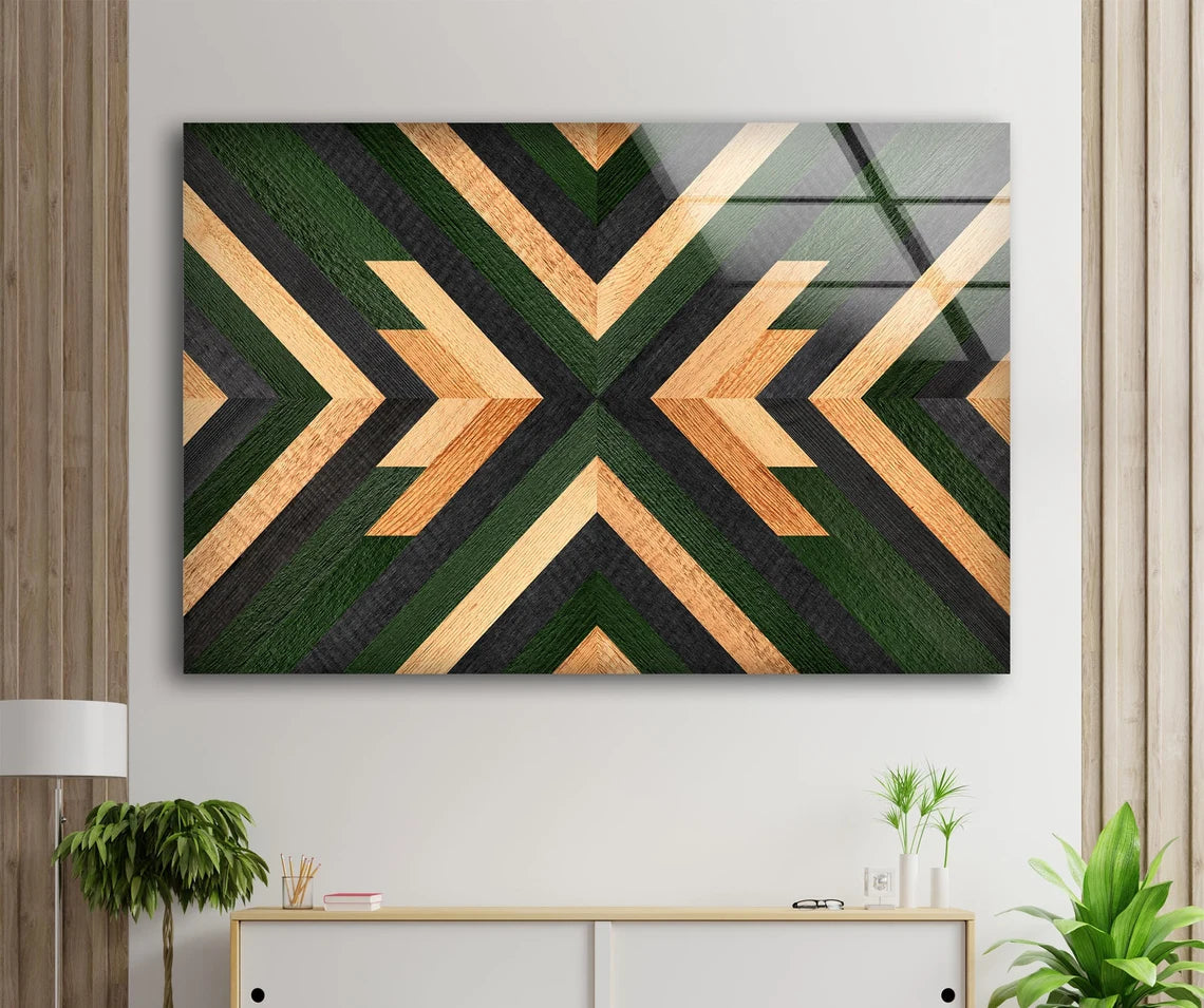 Green & Beige Pattern Design Acrylic Glass Print Tempered Glass Wall Art 100% Made in Australia Ready to Hang