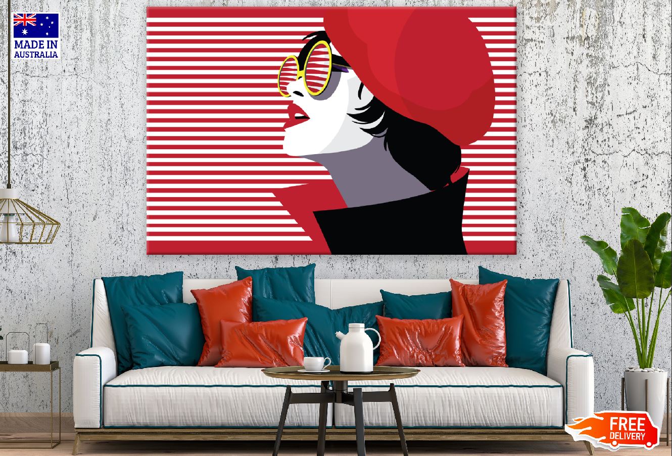 Stylish Girl with Red Hat Illustration Print 100% Australian Made